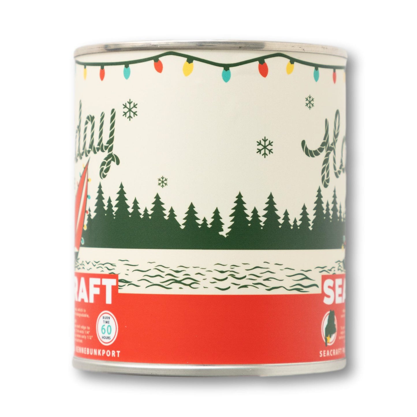 Seacraft "Holiday Pine" Oyster Tin Candle, Green & Red