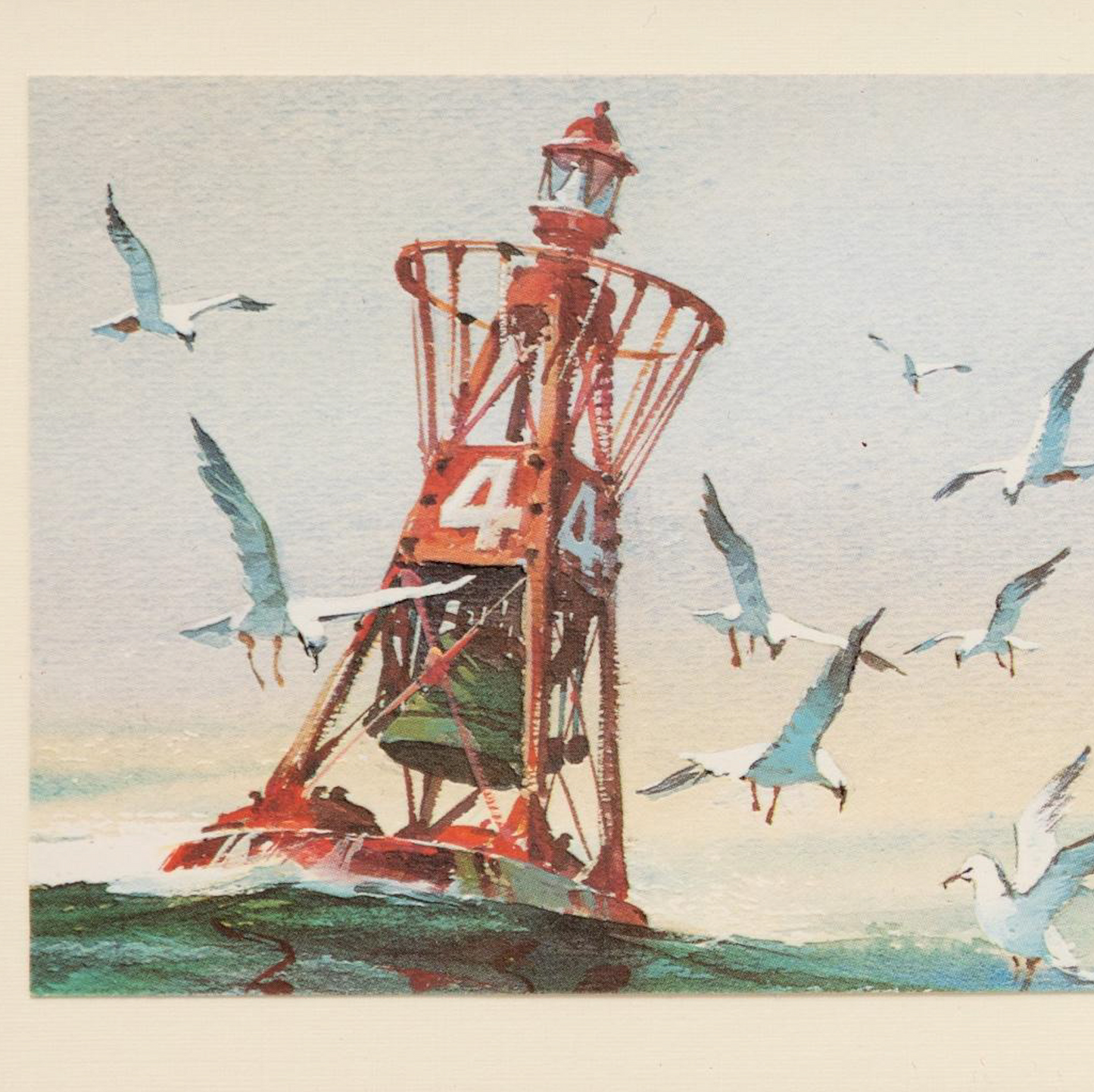 Bell Buoy & Seagulls Framed Postcard