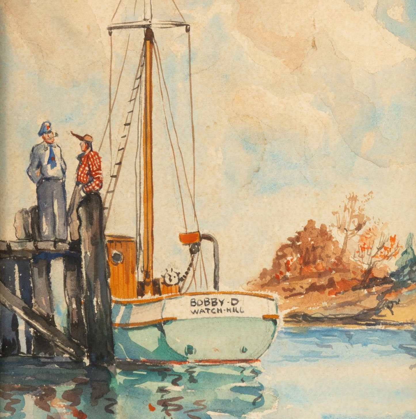 "A Conversation on the Pier" Original Watercolor