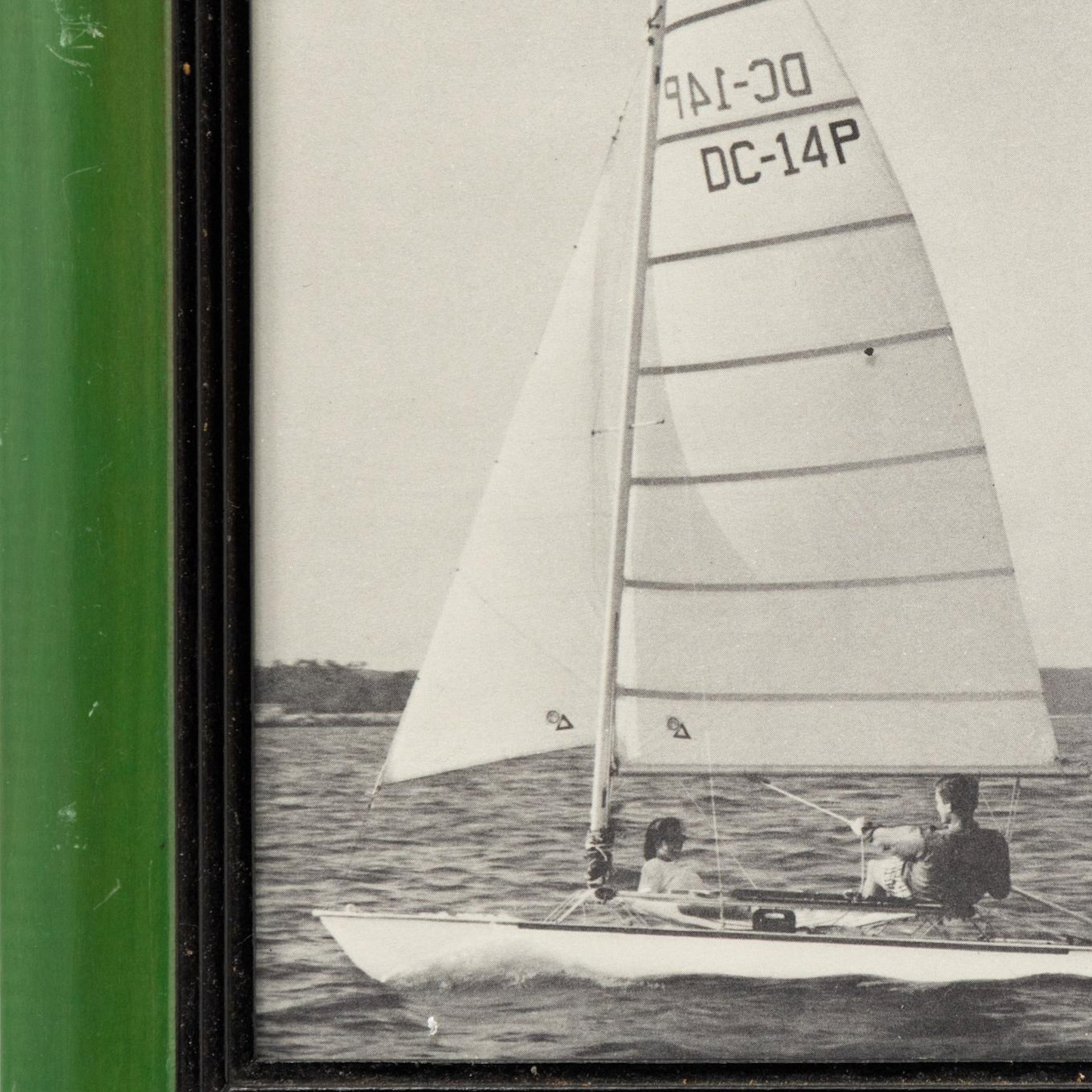 B&W Sailboat in Green Frame