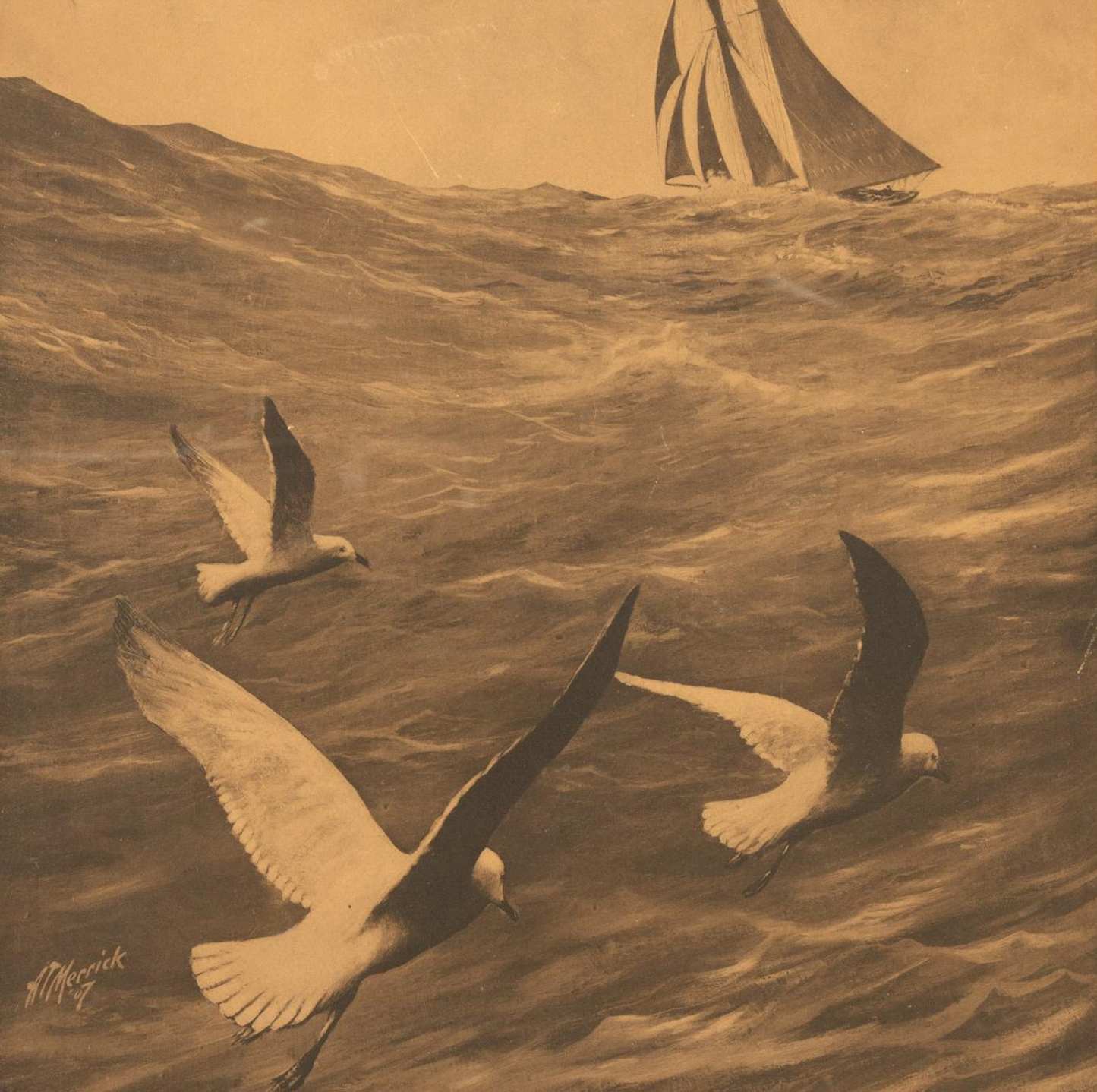 "Seagulls Above a Swelling Sea"