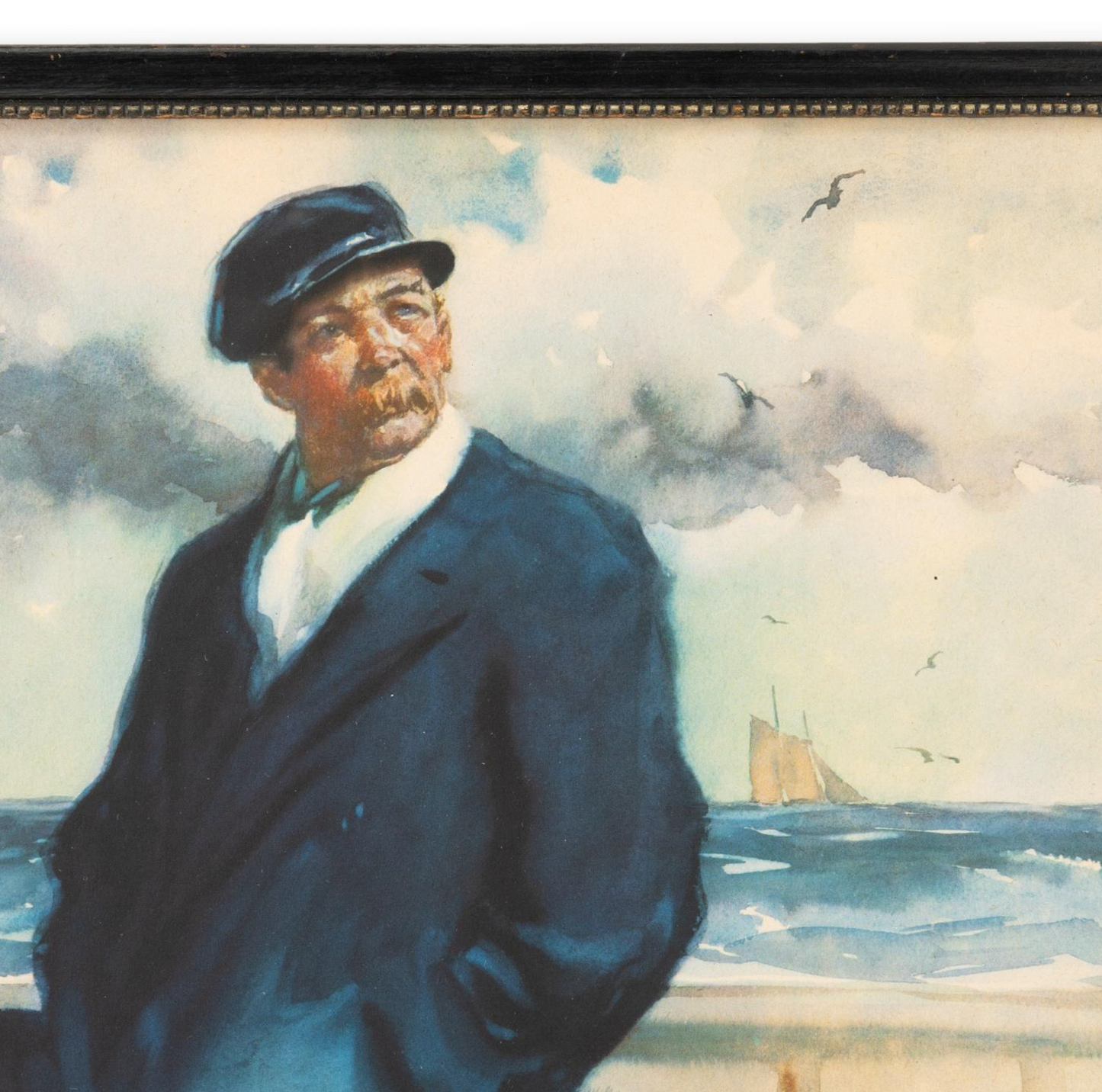 Navy Sailor Watercolor Print in Vintage Frame