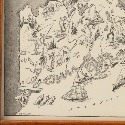 Framed Pictorial Maine Map