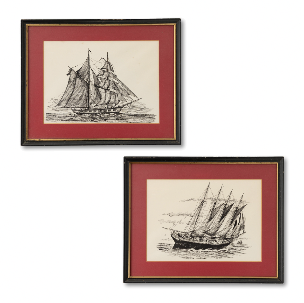 Pair of Ship Prints in Red