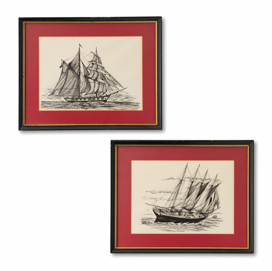 Pair of Ship Prints in Red