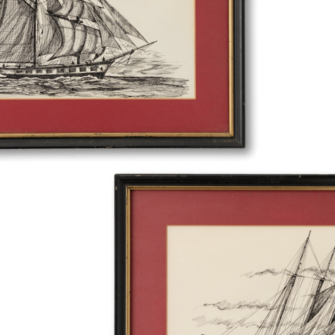 Pair of Ship Prints in Red