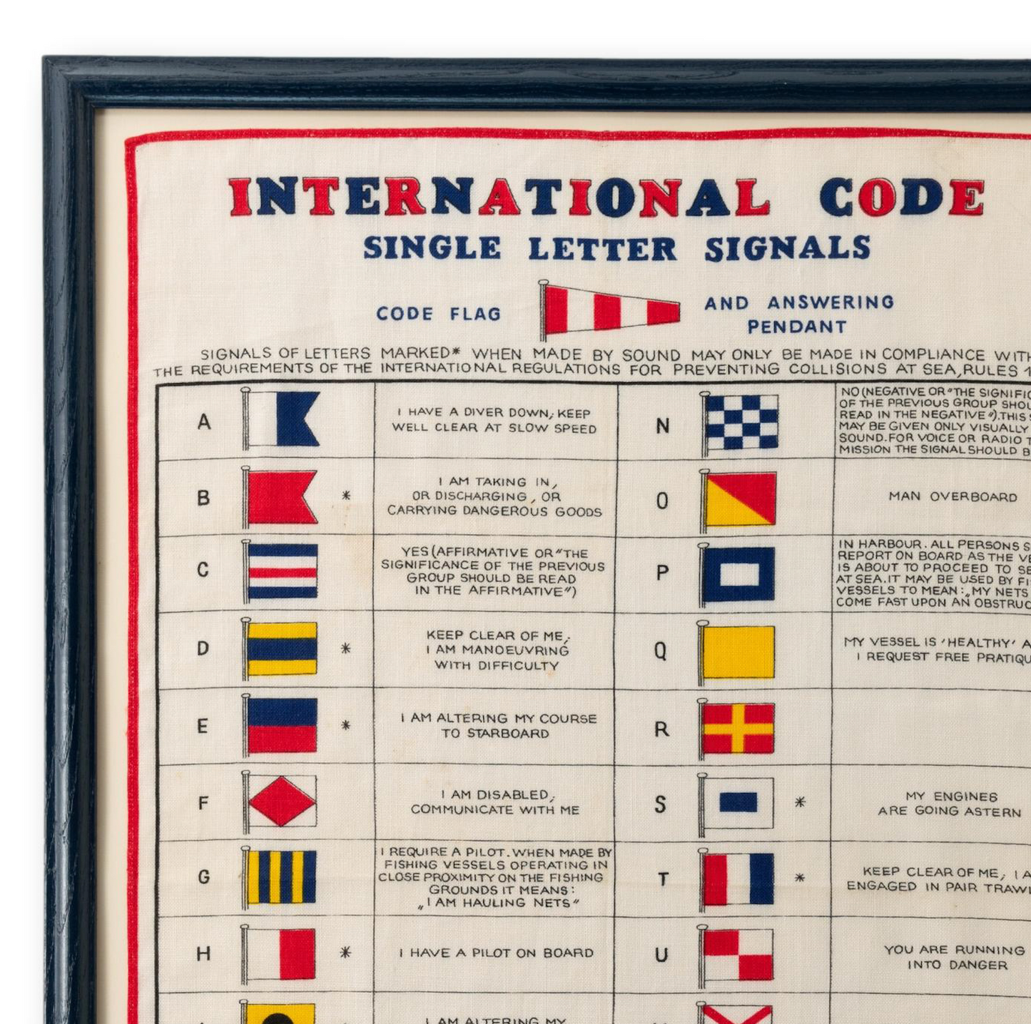 Large Signal Flag Linen in Navy Frame