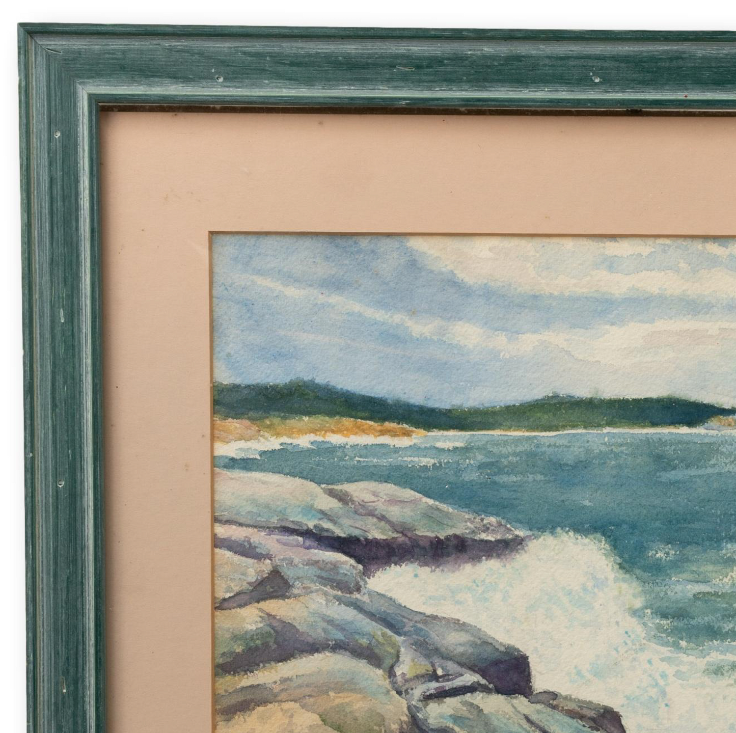 Watercolor Seascape in Green Frame