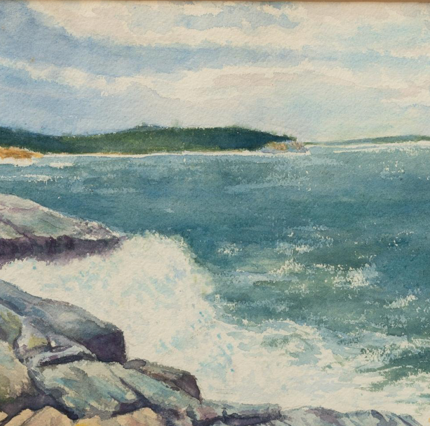 Watercolor Seascape in Green Frame