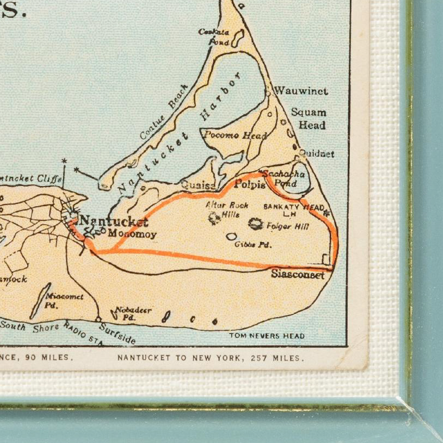 Framed Linen Nantucket Postcard