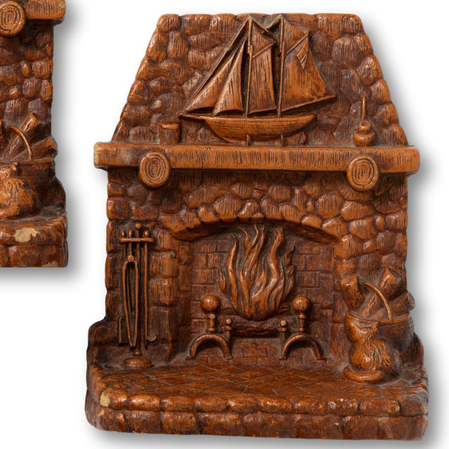 Fireplace with Ship Book Ends