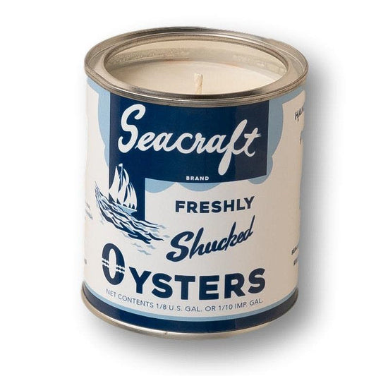 Seacraft "Maine Pine" Oyster Tin Candle, Blue & White