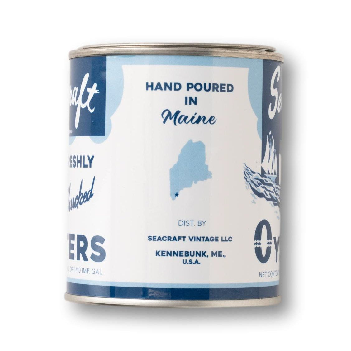 Seacraft "Maine Pine" Oyster Tin Candle, Blue & White