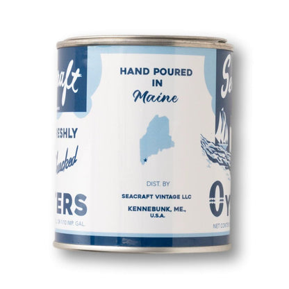 Seacraft "Maine Pine" Oyster Tin Candle, Blue & White