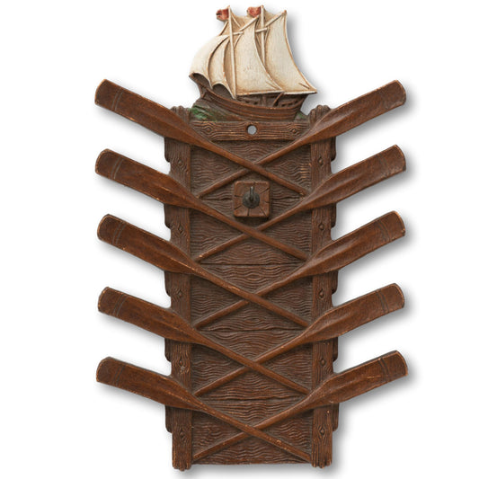 Vintage Tie Rack with Sailing Ship and Oars