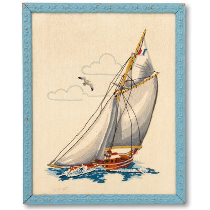 Sailboat Needlework in Blue Frame