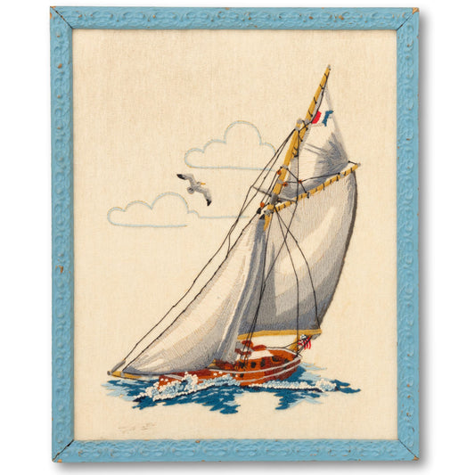 Sailboat Needlework in Blue Frame