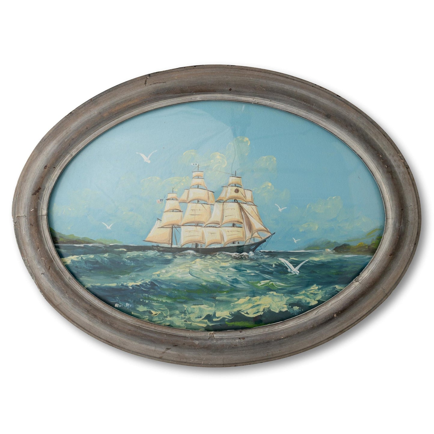Bubble Glass Oval Tall Ship Painting