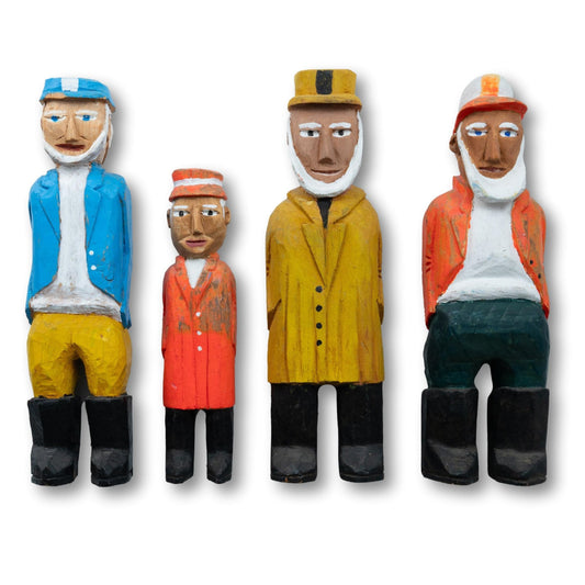 Set of 4 Hand-Carved Fishermen