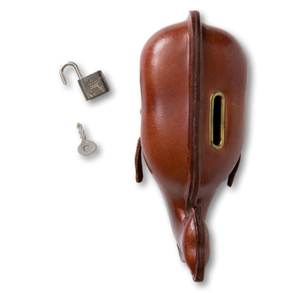 Leather Whale Bank with Lock